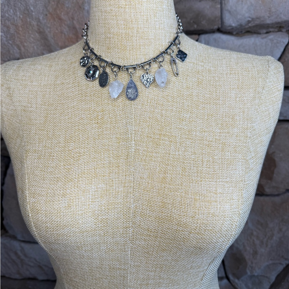 New🌟Free People-Elegant Silver And Stone Charm Necklace